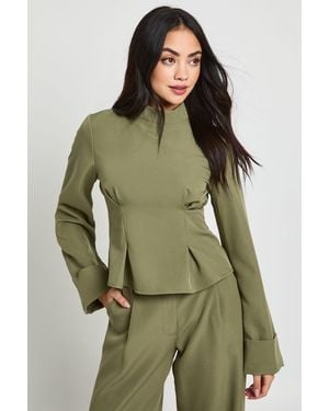 Boohoo High Neck Peplum Top - Green