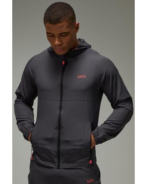 BoohooMAN Active Neon Logo Windbreaker - Grey