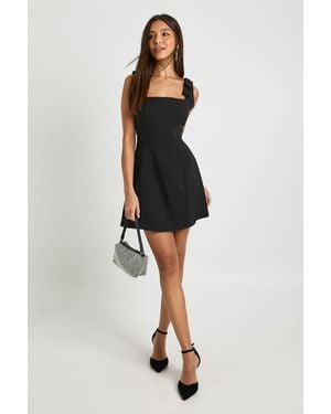 Boohoo Tie Shoulder Square Neck Skater Dress - Black