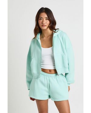 Boohoo Ath Club Towelling Applique Oversized Zip Through Hoodie - Green