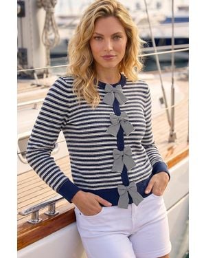 Roman Stripe Bow Front Knit Jumper - Blue