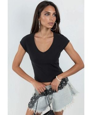 Busem V-Neck Ribbed Blouse - Black