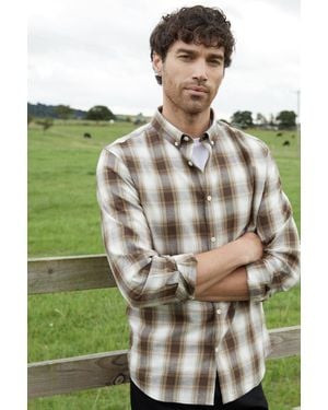 Threadbare 'Flannel' Brushed Cotton Long Sleeve Check Shirt - Green