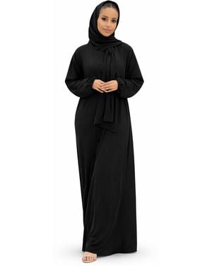 VR2 Denim Ladies Abaya With Scarf Attached Comfortable Modest Dress - Black