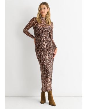 Gini London Mesh Animal Print Jersey Maxi Dress - Natural