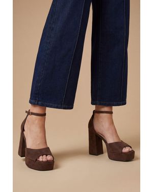 Faith Hope Faux Suede Peeptoe High Block Heel Platform Sandals - Blue