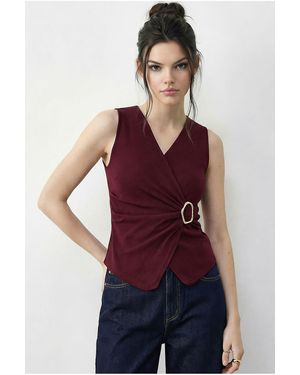 Bianco Lucci Accessory Detailed V-Neck Wrap Top - Red