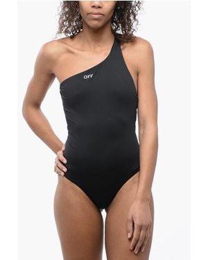 Off-White c/o Virgil Abloh One-Shoulder Solid-Color Swimsuit - Black