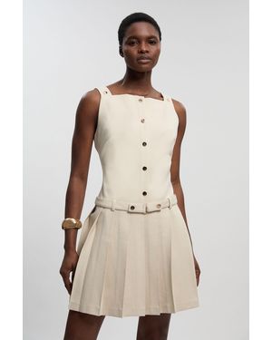 Karen Millen Ponte Button Front Pleated Mini Dress - Natural
