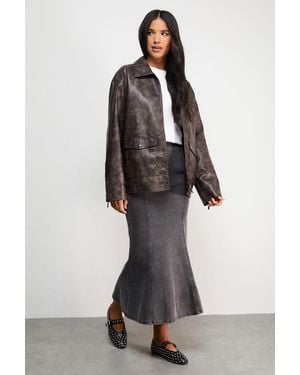 Warehouse Denim Fishtail Midi Skirt - Grey