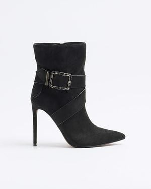 River Island Heeled Boots Woven Buckle Suede - Black