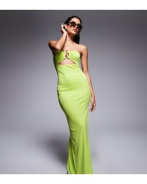 Kaiia Exclusive Double Layered Slinky Bandeau Hardware Bust Detail Thigh Split Maxi Dress - Green