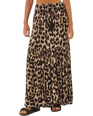 Roman Animal Print Tiered Maxi Skirt - Brown