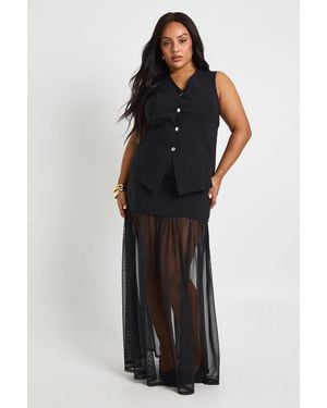 Boohoo Plus Button Waistcoat And Mesh Insert Skirt Co-Ord - Black