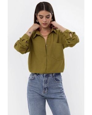 Hiccup Linen Long Sleeve Shirt With Pocket - Green
