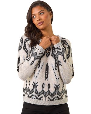 Roman Abstract Jacquard Knit Jumper - Grey