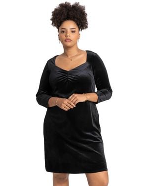Roman Curve Sweetheart Neck Velvet Dress - Black