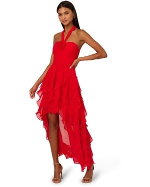 Adrianna Papell Mesh Halter Dress - Red