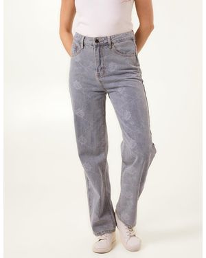 Blue Vanilla Flower Embroidered Jeans - Grey