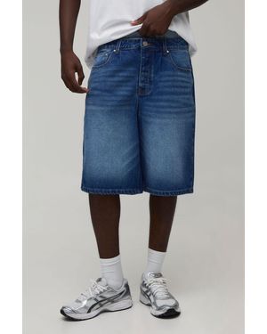 BoohooMAN Regular Stripe Double Waistband Denim Jorts - Blue