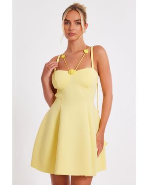 Quiz Lemon Floral Trim Mini Dress - Yellow