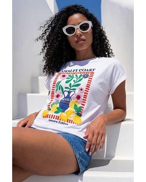 Roman Placement Print Beaded T-Shirt - Blue