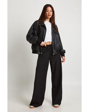 Boohoo Tall Woven Elasticated Waist Drawstring Wide Leg Trouser - Black