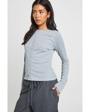 Boohoo Stripe Button Up Long Sleeve Top - Blue