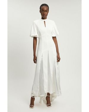 Karen Millen Petite Satin Contrast Detail Woven Midi Dress - Natural