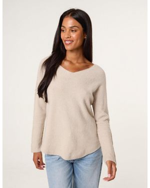 Blue Vanilla Soft Touch V-Neck Jumper - Natural