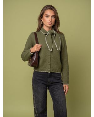 Urban Bliss Wool Blend Contrast Cardigan - Green
