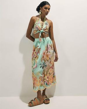River Island Midi Skirt Cutwork Embroidered Del Maar Cotton - Metallic