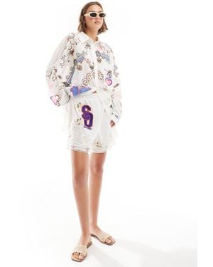ASOS Premium Embroidered Co-Ord Short - White
