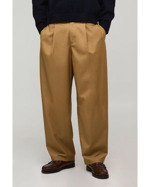 BoohooMAN Balloon Fit Pleat Front Smart Trousers - Natural