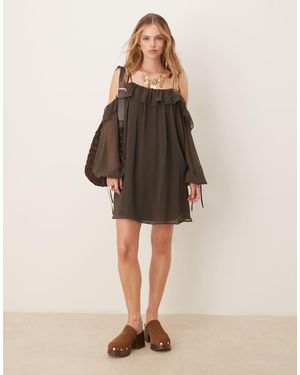 ASOS Cold Shoulder Smock Mini Dress - Natural