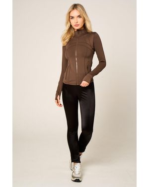 Femme Luxe High Neck Fitted Zip Up Lightweight Jacket - Natural