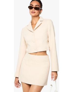Boohoo Boucle Crop Tailored Blazer - Natural