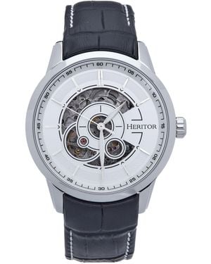 Heritor Davies Semi-Skeleton Leather-Band Watch - Metallic