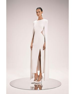 Karen Millen Tailored Compact Stretch Viscose Cape Mesh Panel Midi Dress - Natural