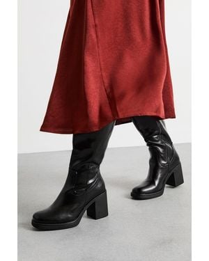 Faith Carlie Faux Leather High Block Heel Platform Knee Boots - Red