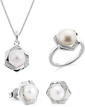 Orphelia 'Aliva' 925 Sterling Set: Necklace + Earrings + Ring - Metallic