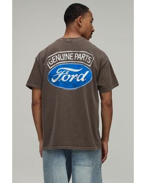 BoohooMAN Washed Oversized Ford License Print T-Shirt - Grey