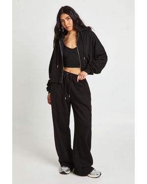 Boohoo Tall Seam Detail Crop Top 3 Piece Hooded Tracksuit - Black
