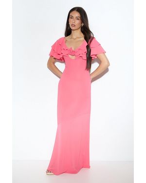MissPap Chiffon Ruffle Sheer Maxi Dress - Pink
