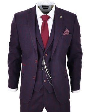 TruClothing 3 Piece Tweed Suit Plum Check Peaky Blinders Classic 1920 Gatsby Canvas - Blue