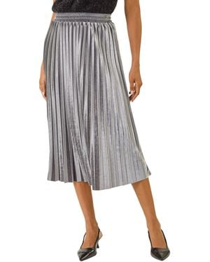 Roman Velvet Pleated Midi Skirt - Grey