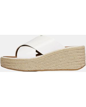 Fitflop Platfforms Espadrille Leather Wedge Cross Slides - Natural