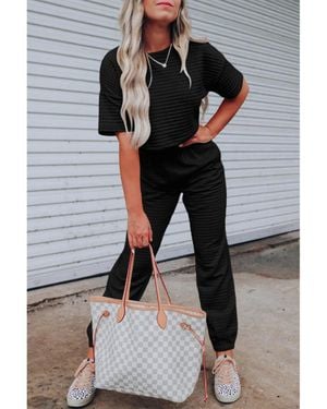 Azura Exchange Zwarte Ruit Gevoerde Cropped T-shirt En Joggingbroek Set - Grijs