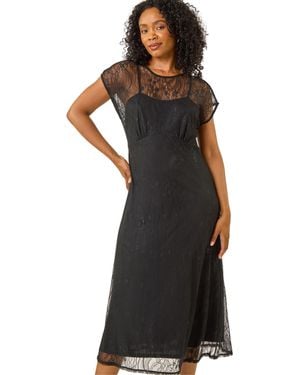 Roman Petite Lace Stretch Midi Dress - Black