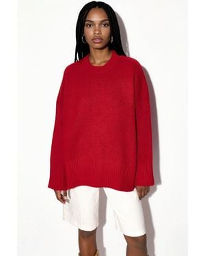 Hiccup Oversized Crew Neck Knit Jumper - Red